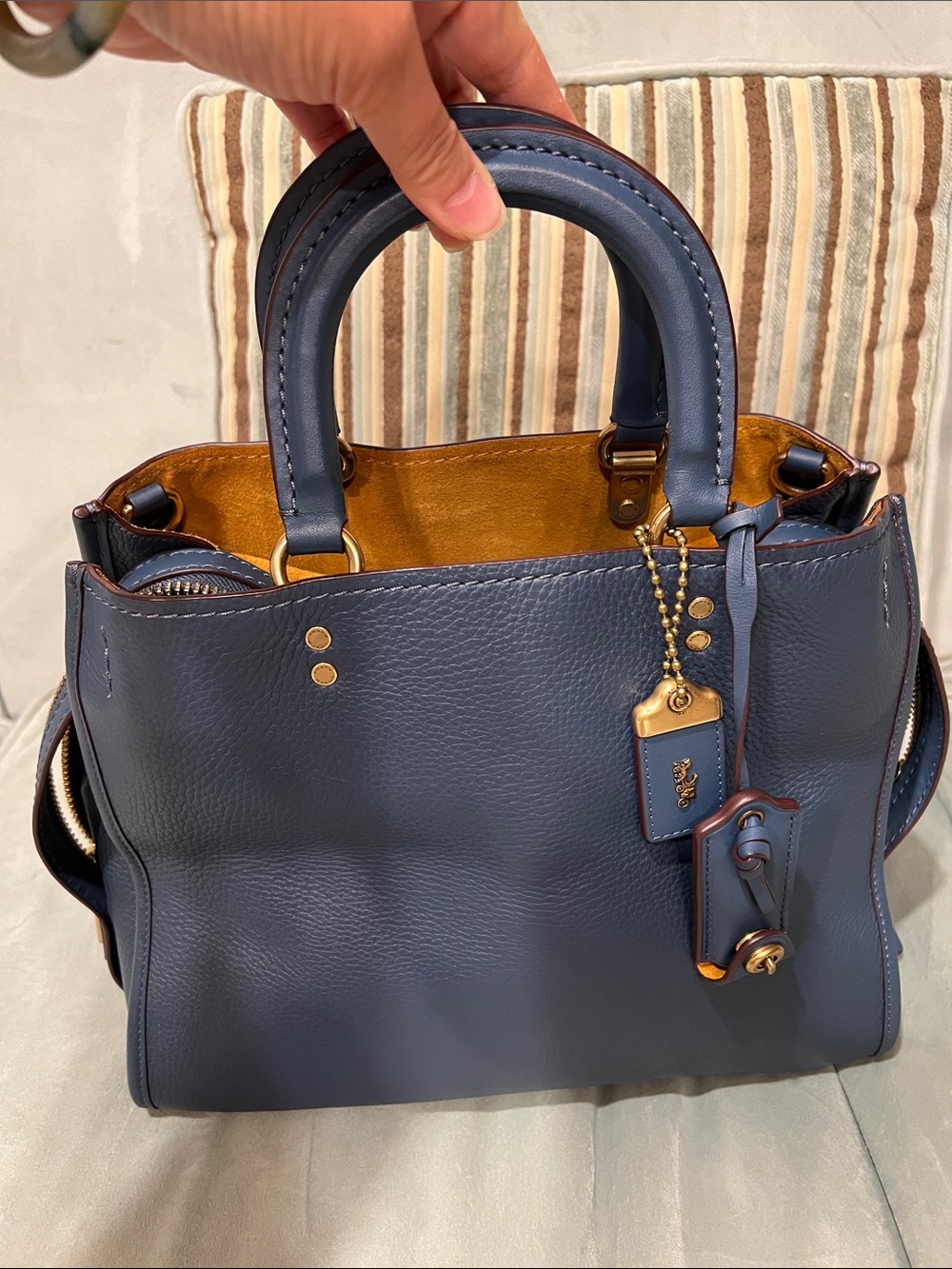 Coach Rogue 30 Blue Leather 2Way Handbag Tote Shoulder Bag Gold Hardware 20315
